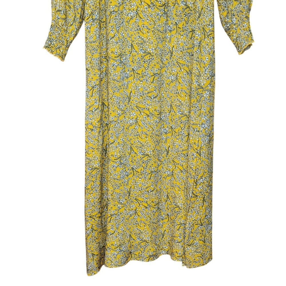 Women's Maxi Yellow Dress Cotton Blend S Boho Floral Prairie Cottage Puff Sleeve - Picture 7 of 14